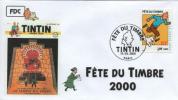FRANCE 3303 FDC Premier Jour 21 Fête Du Timbre 2000 Paris TINTIN HERGE KUIFJE BEDE COMICS STRIP - Fumetti