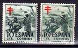 10 Cts España Num 1104. Pro Tuberculosos . VARIEDAD Color Cruz - Usati