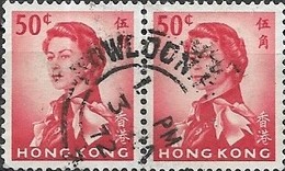 HONG KONG 1962 Queen Elizabeth II  - 50c  Red  FU PAIR - Hojas Bloque