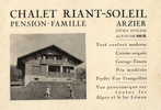 ARZIER (Vaud) Carte De Visite Chalet Pension Riant Soleil - Cartes De Visite