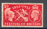 Great Britain 1951 Mi. 255   2½  P King König George VI Festival Of Britain Füllhorn & Merkurstab Britannia MH* - Unused Stamps