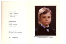 STEENDORP-SOUVENIR COMMUNION PIET JANSSENS-HERRINERING H. COMMUNIE 1974 - Comunión Y Confirmación