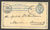 United States Postal Stationery Ganzsache Entier UPU US Postal Card CHICAGO Station 1896 Brotype MARIBO Denmark Arrival - ...-1900