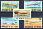 COTE D'IVOIRE 1977, ZEPPELINS, 5 Valeurs, NEUFS / Mint. R471 - Zeppelin