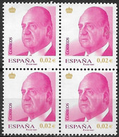 SPAIN 2002 King Juan Carlos I - 2c. - Magenta And Silver MNH BLOCK OF 4 - Blocks & Kleinbögen