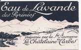 EAU DE LAVANDE DES PYRENEES LA CHATELAINE TARBES CARTE PARFUMEE ANCIENNE - Anciennes (jusque 1960)