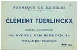 MECHELEN - MALINES - Carte De Visite- Fabrique De Meubles Clément Tuerlinckx (k) - Cartes De Visite