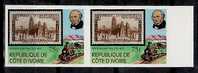 Ivory Coast Sc515 Rowland Hill, Train, Stamp On Stamp, Sc125, Imperf Pair R - Rowland Hill