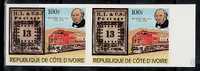 Ivory Coast Sc516 Rowland Hill, Train, Stamp On Stamp, Hawaii Sc4, Imperf Pair R - Rowland Hill