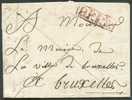 LAC De 55/ALENCON (griffe Rouge) + Gr. Encadrée P.P.P.P. Vers Bruxelles - Verso : Manuscrit "Taxe Française 60/Etrangère - 1794-1814 (French Period)