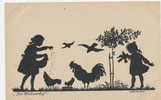 SILHOUETTE, Children Little Girl Feeds Chicken, Rooster, Sign. H. Schaberschul, EX Cond. PC Not Mailed, CAFS, Dresden - Silhouettes