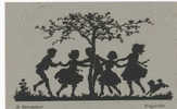 SILHOUETTE, CHILDREN Dancing Around Tree, Dog, Sign. R. Borrmeister, EX Cond. PC Mailed 1920 - Silhouette - Scissor-type