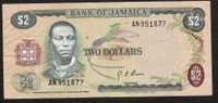 JAMAICA  P55a 2 DOLLARS 1970 #AN  Signature 3 Brown     VF+  1 P.h. - Jamaique