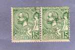 MONACO TIMBRE N° 44 OBLITERE PRINCE ALBERT 1ER 15C VERT PAIRE HORIZONTALE - Used Stamps
