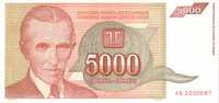 YOUGOSLAVIE  5 000 Dinara  Emission De 1993   Pick 128    ***** QUALITE  XF ***** - Yugoslavia