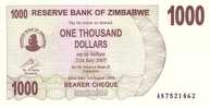 ZIMBABWE  1 000 Dollars  Emission Du 01-08-2006    Pick 44    ***** BILLET  NEUF ***** - Zimbabwe