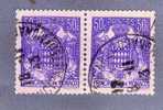 MONACO TIMBRE N° 252 OBLITERE ARMOIRIES ET BLASON 50C VIOLET PAIRE HORIZONTALE - Oblitérés