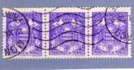 MONACO TIMBRE N° 252 OBLITERE ARMOIRIES ET BLASON 50C VIOLET BANDE DE 3 - Used Stamps
