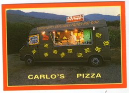 CARTE PUB  CAMION DE TOURNEE CARLO'S PIZZA- SANDWICHES GRILLADES FRITES HOT DOG - ROND POINT DE MONTESORO-  CORSE - Vrachtwagens En LGV