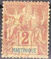Martinique 1892 2 Centimes Lilasbrun Sur Paille Y & T 32 - Usati