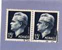 MONACO TIMBRE N° 367 OBLITERE PRINCE RAINIER III 15F BLEU NOIR PAIRE HORIZONTALE - Used Stamps