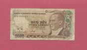 Billet De Banque Nota Banknote Bill 5000 BES BIN TURK LIRASI TURQUIE 1970 - Turquie