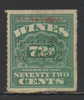 USA 1916 REVENUE - WINES AND CORDIALS TAX 72 CENTS GREEN SCOTT RE47 - Steuermarken