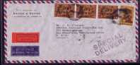 GREECE - VF SPECIAL DELIVERY EXPRES COVER ATHENS To CALIFORNIA - At Back ATHENS FESTIVAL Mechanical Cancel - Storia Postale