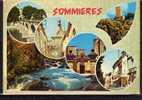30 SOMMIERES Multivue, Pont, Horloge, Tour, Chateau Villevieille, Hotel De Ville, Ed APA 1032, CPSM 10x15, 197? - Sommières