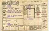 Quittance De Prime La Paix 1957 - Bank En Verzekering
