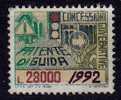 1992 - MARCA PER PATENTE DI GUIDA - Lire 28.000 - Fiscali