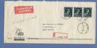 696 (x3) Op Aangetekende EXPRES-brief Met Stempel TIELT - 1936-1957 Open Collar