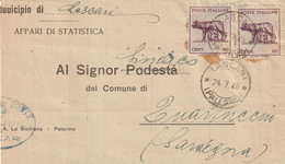 23-Luogotenenza-storia Postale-Coppia 50c.Lupa Di Bari Inconsueta Dalla Sicilia:Lascari-Palermo 24-7-45 X Sardegna - Marcophilie