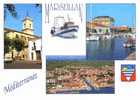 CPSM. MARSEILLAN. 3 VUES. ECUSSON. DATEE 1996. FLAME. - Marseillan