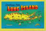 Greetings From Long Island Map.  1960s Chrome. - Long Island