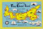 Greetings From Prince Edward Island Map.1960-70s Chrome. - Autres & Non Classés