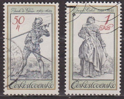 Soldat Avec épée, Dame Au Manchon De Jacques Callot - TCHECOSLOVAQUIE - Gravures, Costume  - N° 2562-2563 - 1983 - Used Stamps