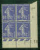 France Bloc De 4 - Coin Daté 1938 - Yvert N° 279 X - Cote 20 Euros - Prix De Départ 6,6 Euros - 1930-1939