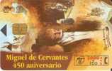 CP-101 TARJETA CERVANTES 450º ANIVERSARIO TIRADA 600000  (QUIJOTE) - Commemorative Advertisment