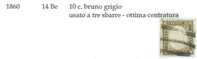 Antichi Stati: Regno Di Sardegna - Tinte Del 1860 - 14 Be - 10 Cent. Bruno Grigio Usato A Tre Sbarre - Ottima Centratura - Sardegna