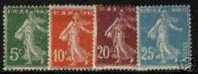 FRANCE 1907-20 Y&T 137/140 "TYPE SEMEUSE 4 VALEURS" NEUFS AVEC TRACE DE CHARNIERE X TB - Unused Stamps