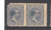 Espana , FILIPINAS 1890:  PAIRE Yvert N° 110 , 2 4/8 C Bleu ,Alfonso XIII, NEUF ** Avec VARIETE" PIQUAGE  A CHEVAL";B/TB - Philippines