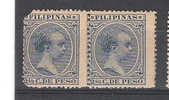 Espana , FILIPINAS 1890:  PAIRE Yvert N° 110 , 2 4/8 C Bleu ,Alfonso XIII, NEUF ** Avec VARIETE" PIQUAGE  A CHEVAL";B/TB - Filippine