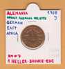 ALEMANIA   GERMAN EAST AFRICA  1 HELLER BRONCE  1.908 J EBC/XF  KM#7      DL-7282 - Africa Orientale Tedesca