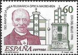 SPAIN 1996 Stamp Day. 150th Anniv Of Madrid-Irun Telegraph Signal Line - 60p Jose Mathe Aragua MNG - Usati