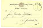 REF LPP7 - BAVIERE - ENTIER POSTAL CARTE POSTALE VOYAGEE  FEVRIUER 1882 - REPIQUAGE AU VERSO - Cartas & Documentos