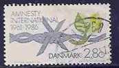 DENMARK  - AMNESTY INTERNATIONAL -  Yvert # 858 - VF USED - Neufs