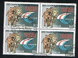ITALIA  REPUBBLICA - CAT.UNIF2004   - 1992  ATLETICA LEGGERA: XXII  EUROPEI INDOOR  IN QUARTINA  USATA (°) - Blocks & Sheetlets