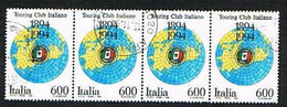 ITALIA  REPUBBLICA - CAT.2164  - 1994 CENTENARIO DEL TOURING CLUB ITALIANO -  IN  STRISCIA USATI (°) - Blokken & Velletjes