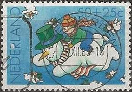 NETHERLANDS 1983 Child Welfare. Child And Christmas - 50c.+25c. - Child Riding Flying Snowman FU - Gebruikt